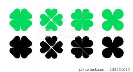 Clover four leaf vector shamrock icon. St Patrick luck clover good irish green heart flat shamrock Clover four leaf vector shamrock icon. St Patrick luck clover good irish green heart flat shamrock 132551033