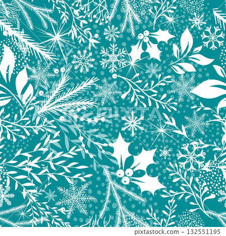 Seamless background Christmas snowflakes and branches. Not AI. Vector illustration 132551195