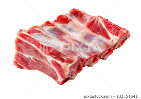Fresh raw pork ribs with marbled fat and rich red color, showcasing high-quality meat for culinary preparation and delicious recipes. Isolated on transparent background. Fresh raw pork ribs with marbled fat and rich red color, showcasing high-quality meat for culinary preparation and delicious recipes. Isolated on transparent background. 132551641