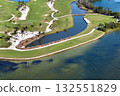 Large golf course and sports grounds with green grass in Boca Grande, small town on Gasparilla Island in southwest Florida 132551829
