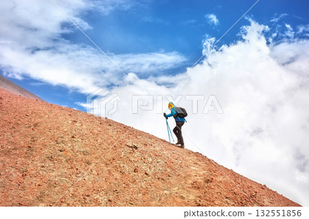 Climber on the slope of Cotopaxi volcano, Cotopaxi National Park, Ecuador. Climber on the slope of Cotopaxi volcano, Cotopaxi National Park, Ecuador. 132551856
