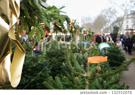 Christmas fair with trees with price tags 132552078