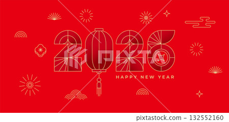 Minimalist geometric Happy Chinese New Year 2026 template 132552160