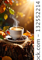 Steaming Autumn Cappuccino with Latte Art 132552214