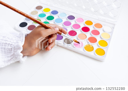 Hand painting with watercolor palette. Creative expression in art Hand painting with watercolor palette. Creative expression in art 132552280