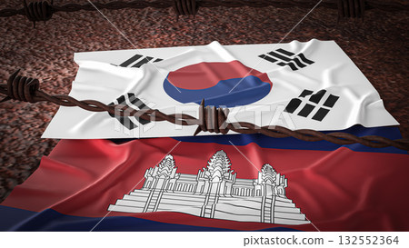 The Korea and Cambodia  flag for Background concept 3d rendering. 132552364