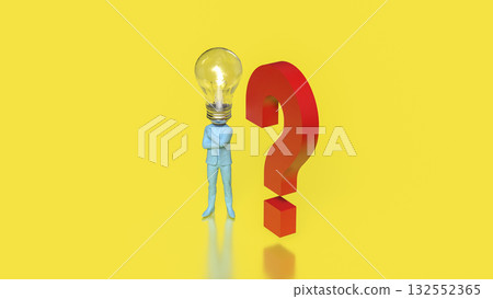 The Blue Business man and  light bulb for Idea or creative concept 3d Rendering. 132552365