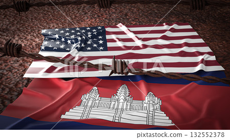 The America  and Cambodia  flag for Background concept 3d rendering. 132552378