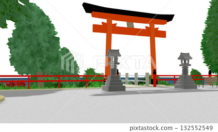 "Shrine with a view of the sea" PNG material that can be used as a background for animation. The sky is transparent, so feel free to use it. 132552549