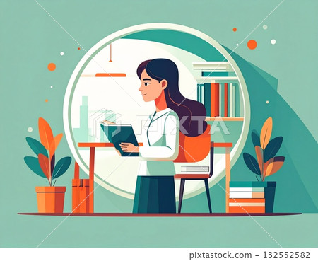 一個女人側身學習 132552582