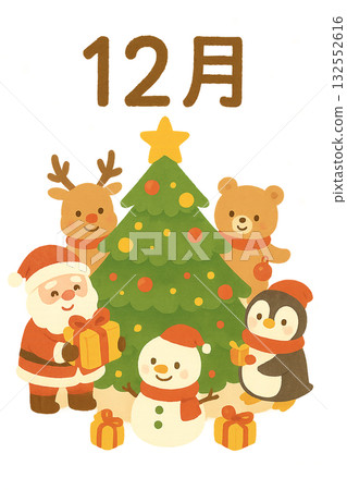 十二月:可愛的聖誕插畫 十二月:可愛的聖誕插畫 132552616