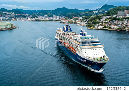 Cruise ship departing from Nagasaki Port (Celebrity Millennium) from Megami Ohashi Bridge [Nagasaki City] 132552642