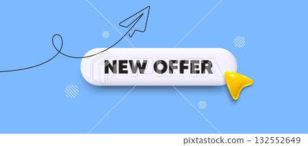 New offer search bar. Share plane line icon. New offer. Special price sign. Advertising Discounts symbol. Search button with 3d cursor. Vector 132552649