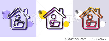 Work at home line icon. Halftone dotted pattern. Gradient icon with grain shadow. Outsource job sign. Remote office employee symbol. Line work home icon. Various designs. Vector Work at home line icon. Halftone dotted pattern. Gradient icon with grain shadow. Outsource job sign. Remote office employee symbol. Line work home icon. Various designs. Vector 132552677