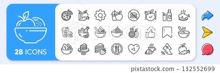 Meal line icons. Interest rate, AI generate, Inflation icons. Vegatable dish, poke bowl food and healthy salad set. Pizza, pasta spaghetti bowl and burger line icons. Vector Meal line icons. Interest rate, AI generate, Inflation icons. Vegatable dish, poke bowl food and healthy salad set. Pizza, pasta spaghetti bowl and burger line icons. Vector 132552699