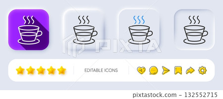 Coffee and Tea line icon. Neumorphic, Flat shadow, 3d buttons. Hot drink sign. Fresh beverage symbol. Line coffee cup icon. Social media icons. Vector 132552715