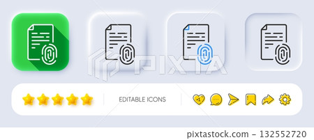 Fingerprint document line icon. Neumorphic, Flat shadow, 3d buttons. Finger print scan sign. Biometric identity symbol. Line fingerprint icon. Social media icons. Vector Fingerprint document line icon. Neumorphic, Flat shadow, 3d buttons. Finger print scan sign. Biometric identity symbol. Line fingerprint icon. Social media icons. Vector 132552720