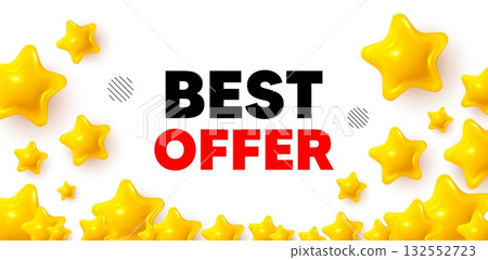 Best offer winner banner with 3d stars. Golden stars banner. Best offer tag. Special price Sale sign. Advertising Discounts symbol. Review rate background. Vector Best offer winner banner with 3d stars. Golden stars banner. Best offer tag. Special price Sale sign. Advertising Discounts symbol. Review rate background. Vector 132552723
