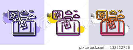 Travel luggage line icon. Halftone dotted pattern. Gradient icon with grain shadow. Trip bag sign. Holidays case symbol. Line travel luggage icon. Various designs. Vector 132552736