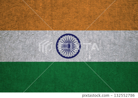 Flag of India on an ancient concrete surface. Concept of Indian heritage and patriotism.. Flag of India on an ancient concrete surface. Concept of Indian heritage and patriotism.. 132552786