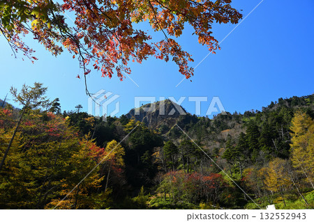 View of the autumn mountains from the Oku-Nikko Romantic Road, where autumn leaves are blooming View of the autumn mountains from the Oku-Nikko Romantic Road, where autumn leaves are blooming 132552943