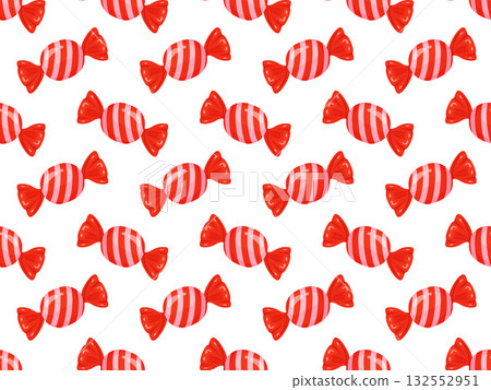 Seamless pattern with red striped candies on a white background 132552951