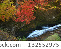 A river flowing through rocks and autumn maple leaves 132552975