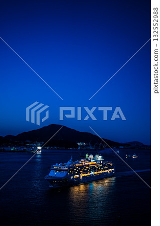 Nagasaki Port Cruise Ship Arrival (Star Navigator) Night View Illuminated from Megami Bridge [Nagasaki City] 132552988
