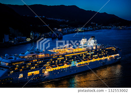 Nagasaki Port Cruise Ship Arrival (Star Navigator) Night View Illuminated from Megami Bridge [Nagasaki City] 132553002