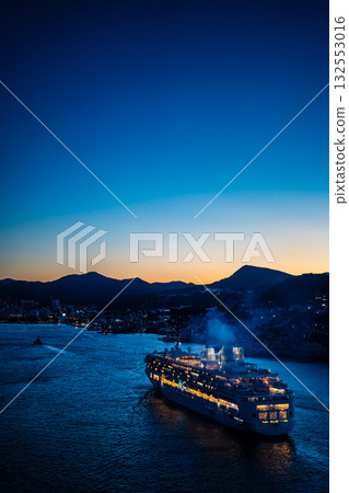 Nagasaki Port Cruise Ship Arrival (Star Navigator) Night View Illuminated from Megami Bridge [Nagasaki City] 132553016