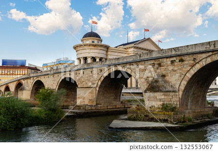 Stone Bridge across Vardar River in Skopje, North Macedonia Stone Bridge across Vardar River in Skopje, North Macedonia 132553067
