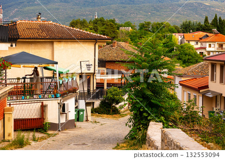 Historic residential buildings with roofs in Ohrid. Macedonia Historic residential buildings with roofs in Ohrid. Macedonia 132553094