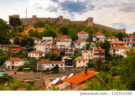 Samuels Fortress above traditional houses in Ohrid, North Macedonia 132553100