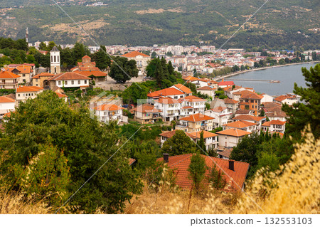 Historic residential buildings with roofs in Ohrid. Macedonia Historic residential buildings with roofs in Ohrid. Macedonia 132553103