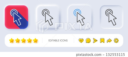 Mouse cursor line icon. Neumorphic, Flat shadow, 3d buttons. Click action sign. Arrow pointer symbol. Line cursor icon. Social media icons. Vector Mouse cursor line icon. Neumorphic, Flat shadow, 3d buttons. Click action sign. Arrow pointer symbol. Line cursor icon. Social media icons. Vector 132553115