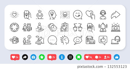 Difficult stress, Woman love and Move gesture line icons pack. Social media: share, comment, like icons. Consultant, Support, Sleep web icon. Vector Difficult stress, Woman love and Move gesture line icons pack. Social media: share, comment, like icons. Consultant, Support, Sleep web icon. Vector 132553123