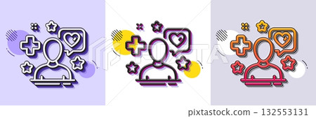 Patient line icon. Halftone dotted pattern. Gradient icon with grain shadow. Medical doctor sign. Emergency support symbol. Line patient icon. Various designs. Vector 132553131