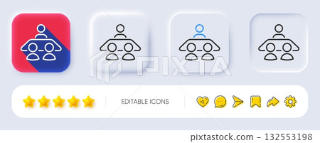 Interview job line icon. Neumorphic, Flat shadow, 3d buttons. Business management sign. Human resources symbol. Line interview job icon. Social media icons. Vector 132553198