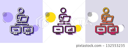 Work at home line icon. Halftone dotted pattern. Gradient icon with grain shadow. Outsource job sign. Remote office employee symbol. Line work home icon. Various designs. Vector 132553235