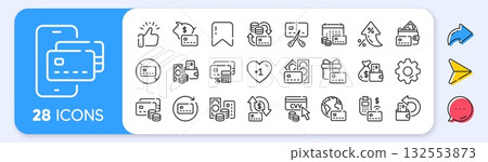 Credit card line icons. Interest rate, AI generate, Inflation icons. Payment card terminal, bankrupt and contactless pay set. Bank atm exchange, cut credit card and CVV code line icons. Vector Credit card line icons. Interest rate, AI generate, Inflation icons. Payment card terminal, bankrupt and contactless pay set. Bank atm exchange, cut credit card and CVV code line icons. Vector 132553873