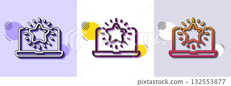 Best laptop line icon. Halftone dotted pattern. Gradient icon with grain shadow. Notebook with star sign. Computer top review symbol. Line best laptop icon. Various designs. Vector 132553877