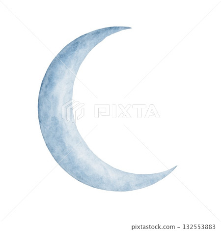 Watercolor crescent moon on white background for dreamy and minimalist designs Watercolor crescent moon on white background for dreamy and minimalist designs 132553883
