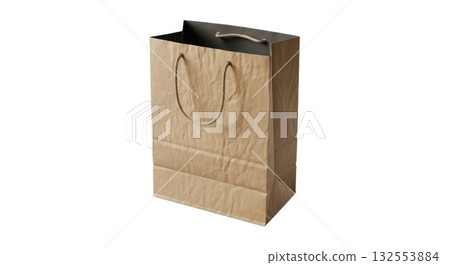 Eco-friendly brown paper bag with rope handles for sustainable shopping 132553884