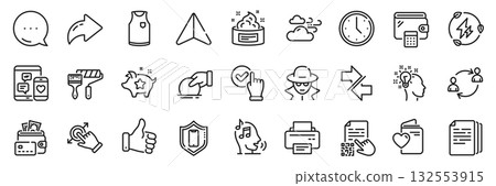 Copy documents, Fraud and User communication line icons pack. Share, Message, Paper plane icons. Smartphone protection, Donate, Printer web icon. Windy weather, T-shirt, Voicemail pictogram. Vector Copy documents, Fraud and User communication line icons pack. Share, Message, Paper plane icons. Smartphone protection, Donate, Printer web icon. Windy weather, T-shirt, Voicemail pictogram. Vector 132553915
