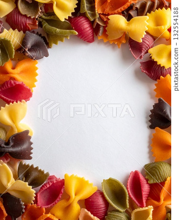 Colorful dried pasta and copy space 132554188
