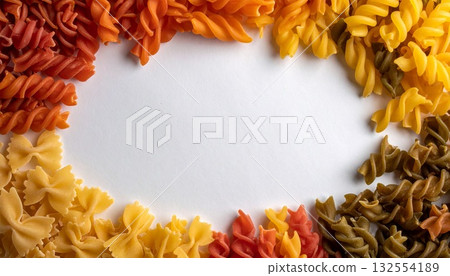 Colorful dried pasta and copy space 132554189