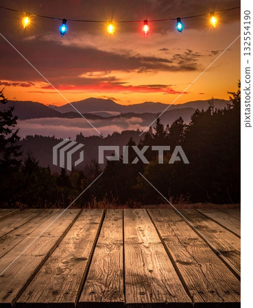 Warm-colored fairy lights decorate the top of the screen 132554190