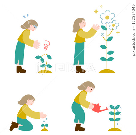 一個女孩正在培育她的興趣種子（學習和成長的象徵） 132554349