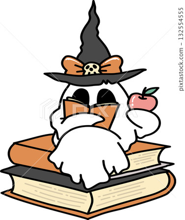 Retro Groovy Halloween Ghost Reading Books Retro Groovy Halloween Ghost Reading Books 132554555