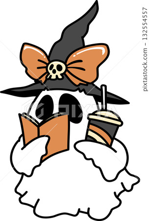 Retro Groovy Halloween Ghost Reading Book Retro Groovy Halloween Ghost Reading Book 132554557